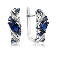 Серьги из белого золота VALTERA 111175, бриллиант/сапфир искусственный