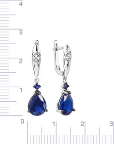 Серьги подвески из белого золота VALTERA 114276, бриллиант/сапфир искусственный