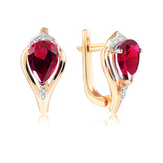 Серьги из красного золота VALTERA 119126, бриллиант/рубин искусственный