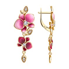 Серьги подвески из серебра Diamant 93-121-01976-1, фианит/эмаль