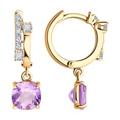 Серьги подвески из красного золота SOKOLOV 728701, фианит/аметист