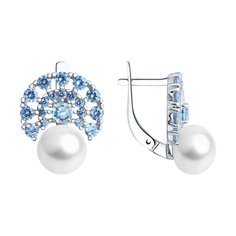 Серьги из серебра SOKOLOV 92022672, фианит\жемчуг\топаз