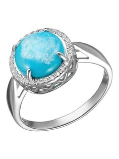 Кольцо из серебра р. 19,5 Ювелирочка 1058451, бирюза\фианит