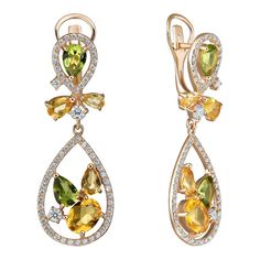 Серьги из серебра Ювелирочка 027408, кварц\хризолит\фианит