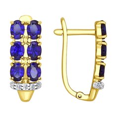 Серьги из желтого золота SOKOLOV 724567-2, корунд искусственный/фианит
