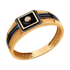 Кольцо печатка из красного золота р. 20,5 Diamant 51-112-02238-1, фианит/эмаль