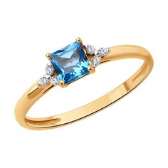 Кольцо из красного золота р. 17,5 SOKOLOV 71-00098, бриллиант/топаз