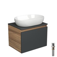Тумба Bau Blackwood 60 графит+ Раковина BAU Nimb 59х40+выпуск Bauedge