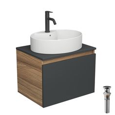 Комплект для ванной(Тумба Blackwood 60 Раковина BAU 51х41+Смеситель Dream Black+выпуск) Bauedge