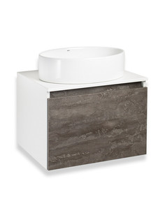 Тумба с раковиной Runo Бари 60 железный камень, с раковиной OVALE 50 РУНО