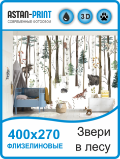 Фотообои детские Звери в лесу 400х270 флизелиновые Astan