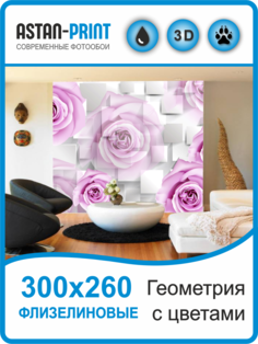 Фотообои флизелиновые Astan 3D Геометрия с цветами 300х260