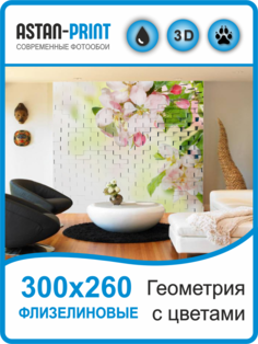 Фотообои флизелиновые Astan 3D Геометрия с цветами 300х260