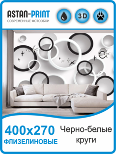 Фотообои флизелиновые Astan 3D Черно-белые круги 400х270