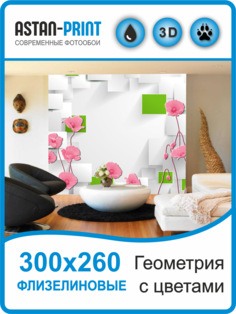 Фотообои флизелиновые Astan 3D Геометрия с цветами 300х260