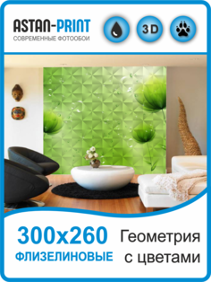 Фотообои флизелиновые Astan 3D Геометрия с цветами 300х260