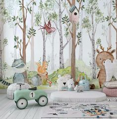 Фотообои детские Животные на опушке. Пробное полотно - 50х250 см. Mobi Decor