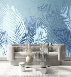 Фотообои Dekor Vinil "Пальмовые листья в синих оттенках" 300х270 см
