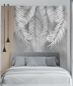 Фотообои Dekor Vinil "Пальмовые листья на сером фоне" , 200х270 см