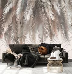 Фотообои Dekor Vinil коридора "Тропические листья с геометрией" 300х270 см