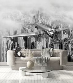 Фотообои Dekor Vinil Самолет над городом 300х270 см