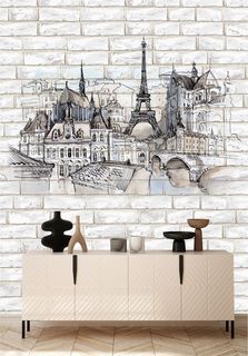 Фотообои Dekor Vinil Акварельный Париж на фоне кирпичной стены на стену 200х270 см
