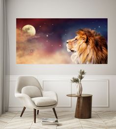 Фотообои Dekor Vinil с животными Лев и луна на стену 100х200 см