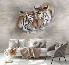 Фотообои Dekor Vinil Пара тигров в стиле гранж 300х270 см