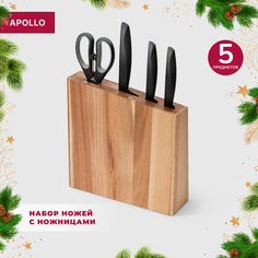 Набор ножей APOLLO genio Nero Steel 3 пр. с ножницами с подставкой