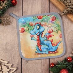 Прихватка "Новогодние игрушки" 17х17 см, 35% хл, 65% пэ, ватин 250 г/м2 Доляна