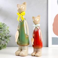 Сувенир керамика "Две кошечки с рыбкой" набор 2 шт 24,5х6х5, 19х5х4,5 см No Brand