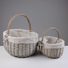 Набор корзин, 2 шт, 40x30x20/40 см, 28x21x14/27 см, ива, текстиль No Brand
