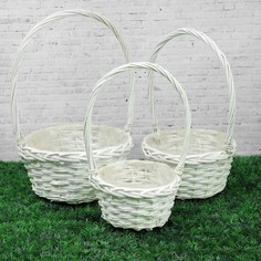 Набор корзин «Плетёнка», белый, 3 шт, 28x14/45 см, 24x13/41 см, 19x11/37 см, ива No Brand