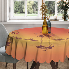 Скатерть круглая тканевая на стол Фламинго на закате 150х150 см Joy Arty