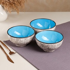 Набор посуды "Салатный", керамика, синий, 3 предмета: d=15 см, 700 мл, Иран No Brand