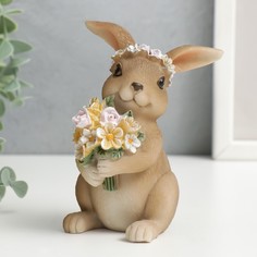 Сувенир полистоун "Кролик в цветочном венке и букетом цветов" 11х7,5х7,5 см No Brand