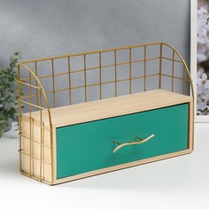 Шкатулка дерево, металл Комод с открытой полочкой зелёный 22х10,5х36 см No Brand