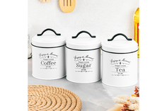 Набор 3-х банок для сыпучих продуктов 1,1 л Elan Gallery Tea,coffee,sugar,белый