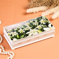 Шкатулка двойная, белая, лаковая миниатюра No Brand