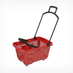 Корзина-тележка на 4 колесах пластиковая, 28 л, с 2 пластиковыми ручками, цвет красный No Brand