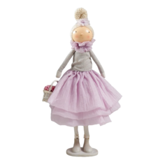 Кукла интерьерная "Малышка в сиреневом наряде, с корзиной цветов" 45,5х17х19 см No Brand