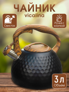 Чайник Vicalina черный с коричневой ручкой 3л