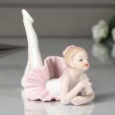 Сувенир керамика Малышка-балерина в пачке с розовой юбкой, тянет ножку 11х13,5х7,5 см No Brand