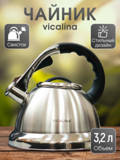 Чайник Vicalina серебристый с черной ручкой 3,2л