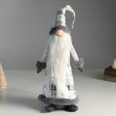 Кукла интерьерная "Дед Мороз в сером кафтане в клетку" с серебром 16х13х60 см No Brand