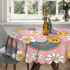 Скатерть круглая тканевая на стол Ромашки и радуга 150х150 см Joy Arty