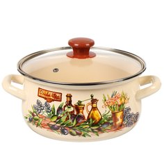 Кастрюля 3 л с крышкой с декором сферическая Керченский металлургический завод Италика 619 Керченская эмаль