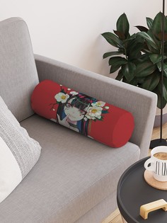Декоративная подушка валик JoyArty Девушка с цветами на молнии, 45 см, диаметр 16 см