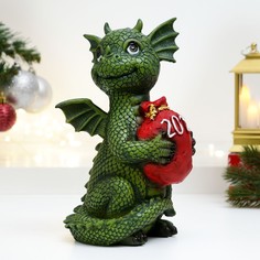 Фигура Хорошие сувениры дракон с мешком 21см, зеленый