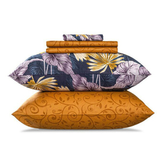 Комплект постельного белья Estia Мускато 2-спальный сатин 50x70 70x70 оранжево-темно-синий